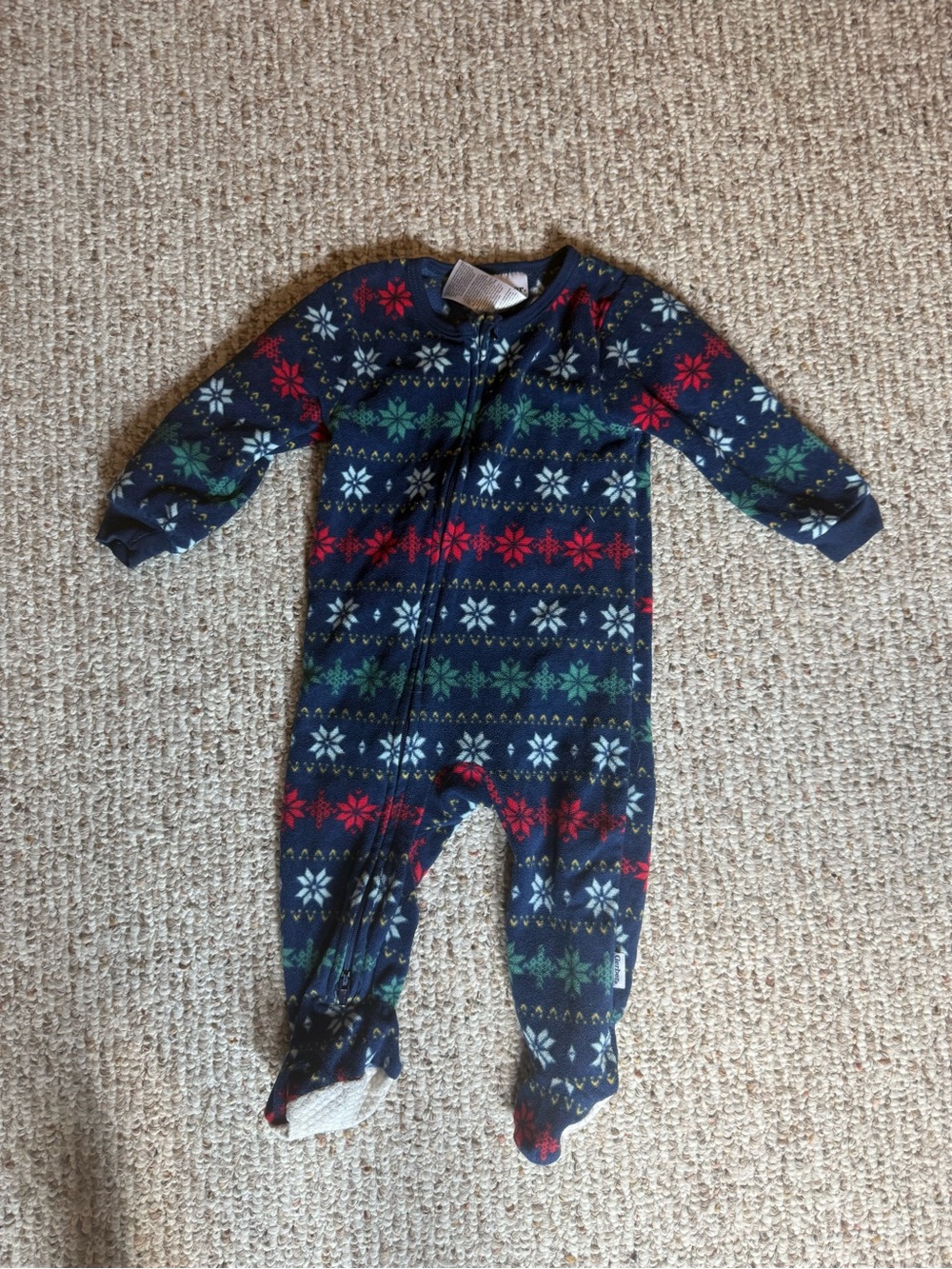 Kids Navy Fair Isle Footed One-Piece Pajamas